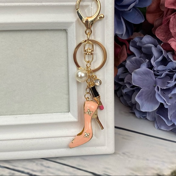 Glam Keychain with Pink High Heel Shoe & Lipstick - Picture 2 of 15